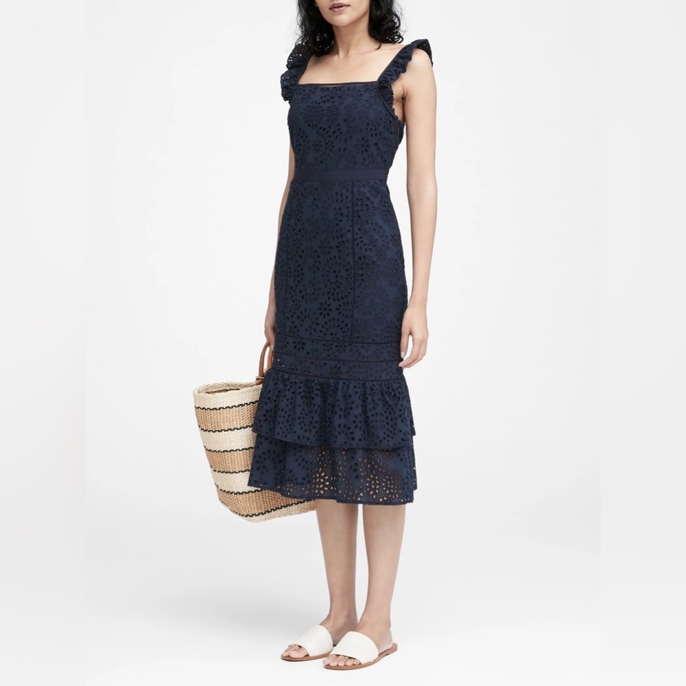 Banana Republic Eyelet Pinafore Dress - Navy Blue